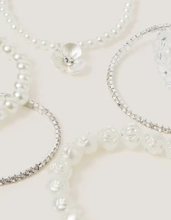 6-Pack Flower Pearl Beaded Bracelets
