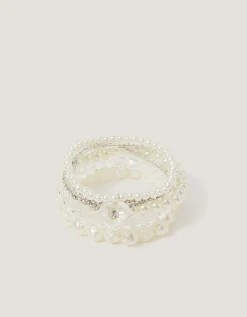 6-Pack Flower Pearl Beaded Bracelets