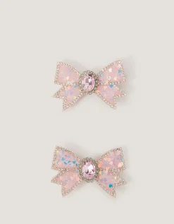 2-Pack Jewel Bow Hair Clips Pink