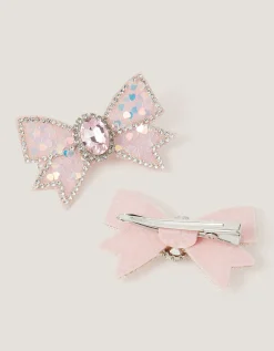 2-Pack Jewel Bow Hair Clips Pink