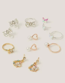 8-Pack Jewel Butterfly Earrings & Rings