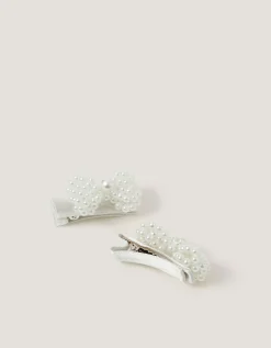 2-Pack Mini Pearl Bow Hair Clips