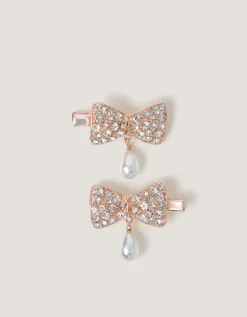 2-Pack Rhinestone Bow Drop Hair Clips