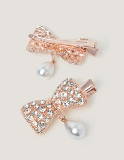 2-Pack Rhinestone Bow Drop Hair Clips