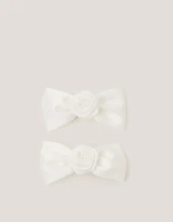 2-Pack Rose Bow Bridesmaid Hair Clips Ivory