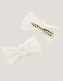 2-Pack Rose Bow Bridesmaid Hair Clips Ivory