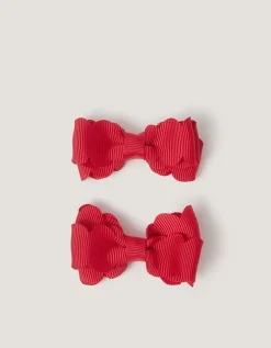 2-Pack School Scallop Bow Hair Clips Red