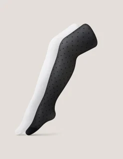 2-Pack Sheer Polka Dot Tights Black