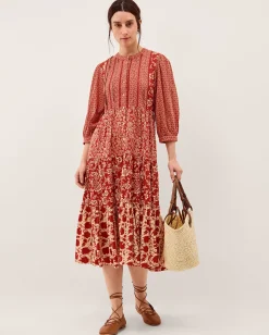Palmer Floral Jersey Midi Dress Red