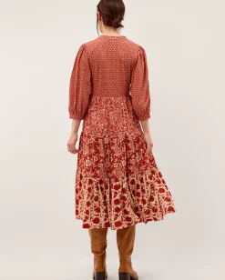 Palmer Floral Jersey Midi Dress Red
