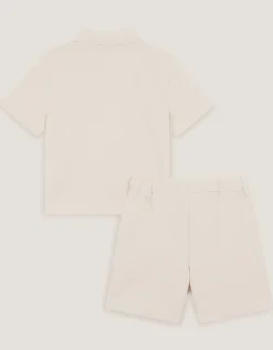 Palm Jersey Polo Shirt & Shorts Set Natural