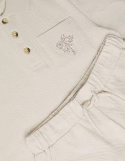 Palm Jersey Polo Shirt & Shorts Set Natural