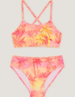 Palm Print Braided Bikini Set Orange