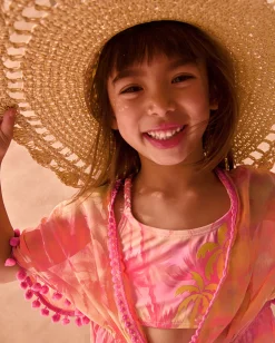 Palm Print Pom Pom Kaftan Orange
