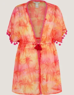 Palm Print Pom Pom Kaftan Orange