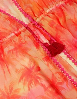 Palm Print Pom Pom Kaftan Orange