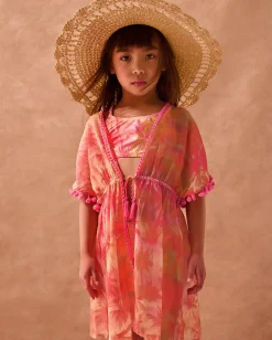 Palm Print Pom Pom Kaftan Orange
