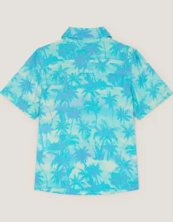 Palm Print Short Sleeve Shirt Blue