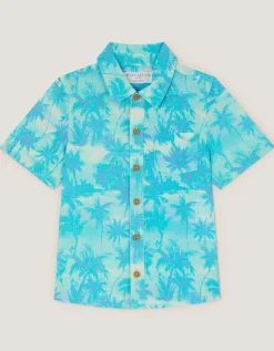 Palm Print Short Sleeve Shirt Blue