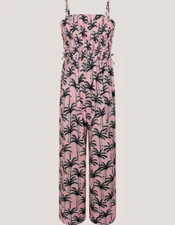 Palm Print Strappy Jumpsuit Pink