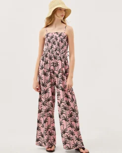 Palm Print Strappy Jumpsuit Pink