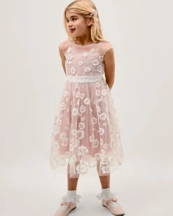 Pansy Embroidered Tulle Dress Pink