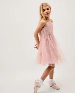 Pansy Embroidered Tulle Dress Pink
