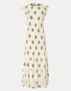 Par & Escala Bee Smocked Sun Print Maxi Dress White