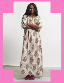 Par & Escala Justina Floral Stripe Maxi Dress White