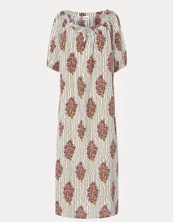 Par & Escala Justina Floral Stripe Maxi Dress White