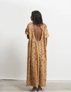 Par & Escala Romance Backless Print Maxi Dress Camel