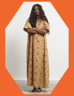 Par & Escala Romance Backless Print Maxi Dress Camel