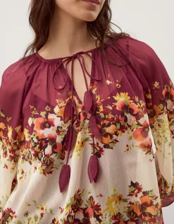 Parrie Balloon Sleeve Floral Blouse Cream