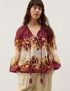 Parrie Balloon Sleeve Floral Blouse Cream