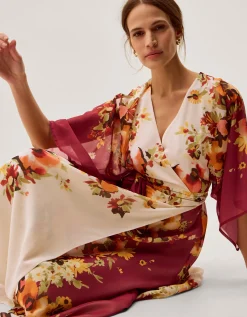 Parrie Floral Midi Wrap Dress Cream