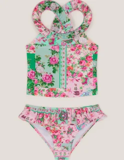 Patchwork Floral Frill Tankini Set Green