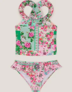 Patchwork Floral Frill Tankini Set Green
