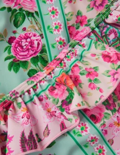 Patchwork Floral Frill Tankini Set Green