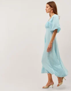 Payton Puff Sleeve Midi Dress Blue