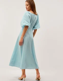 Payton Puff Sleeve Midi Dress Blue