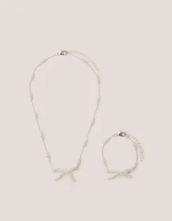 Pearl Bow Necklace & Bracelet Set