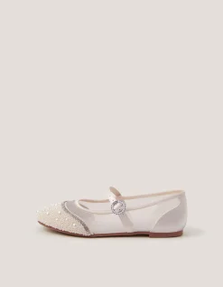 Pearl Mesh Ballet Flats Ivory