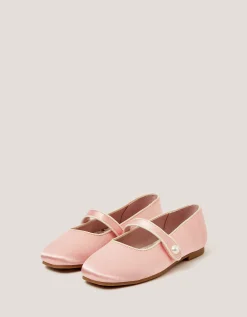 Pearl Strap Satin Ballet Flats Pink