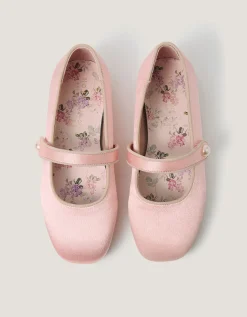 Pearl Strap Satin Ballet Flats Pink