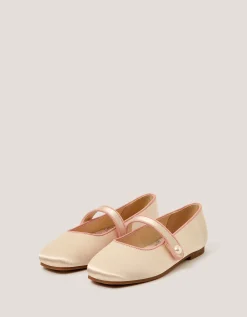Pearl Strap Satin Ballet Flats Ivory