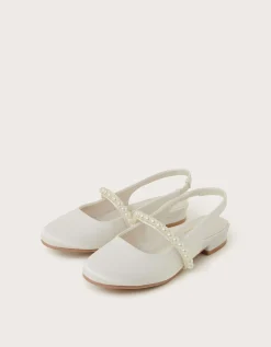 Pearl Strap Slingback Flats Ivory