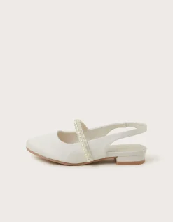Pearl Strap Slingback Flats Ivory