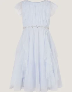Pennie Embellished Ruffle Party Dress Blue
