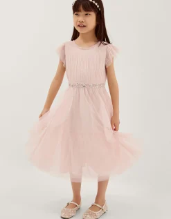 Pennie Embellished Ruffle Party Dress Pink