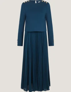 Penny Long Sleeve Pleated Midi Dress Teal